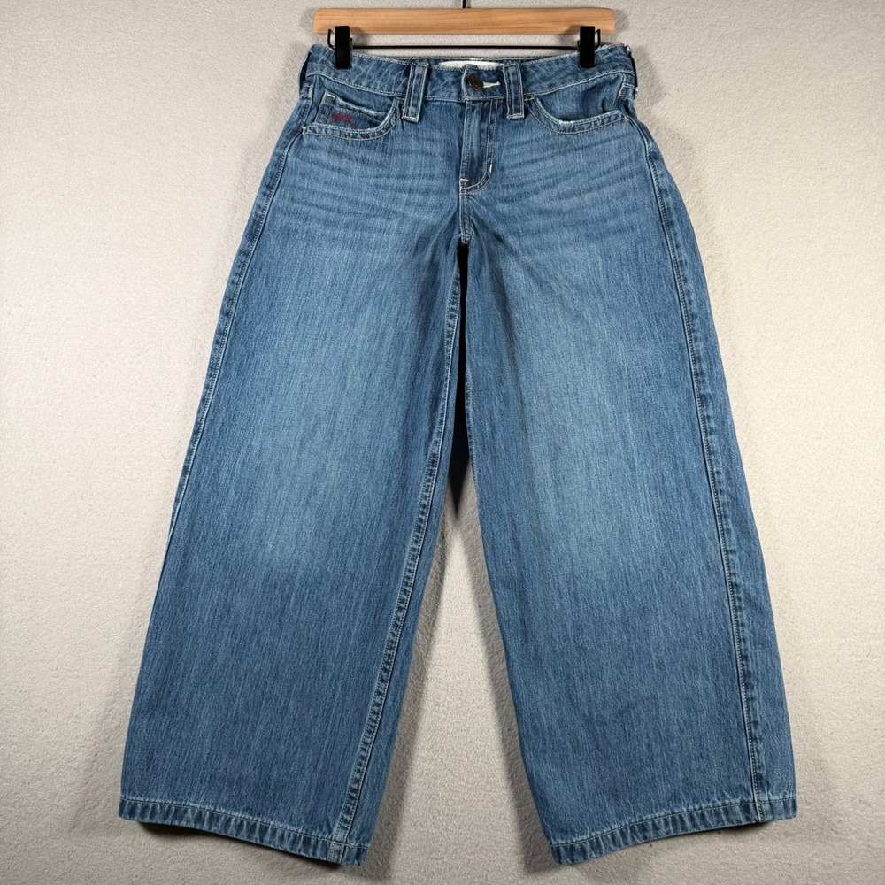 Hollister Low-Rise Super Baggy Jeans Medium Wash Blue 100% Cotton W25 Short 0s